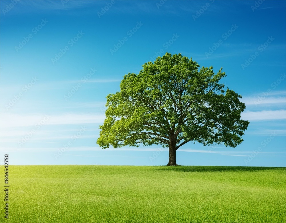 Majestic Lone Tree in Serene Blue Horizon for Nature Poster or Environmental Design Majestic Lone Tree in Serene Blue Horizon for Nature Poster or Environmental Design