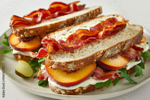 Exquisite Bacon, Peach, and Arugula Sandwich on Toasted Bread