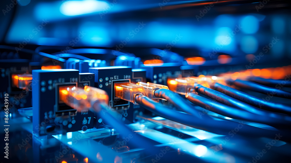 Close up of network cables and switches in a data center Close up of network cables and switches in a data center