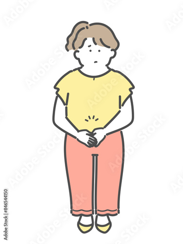 腹痛,生理痛に悩む女性　イラスト