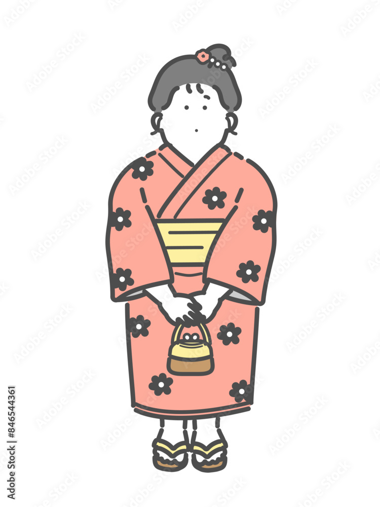 浴衣を着た女の子のイラスト　子ども　お祭り