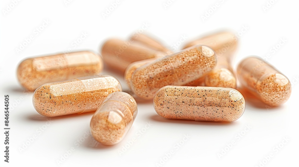 Dietary supplement capsule pill isolated on white background