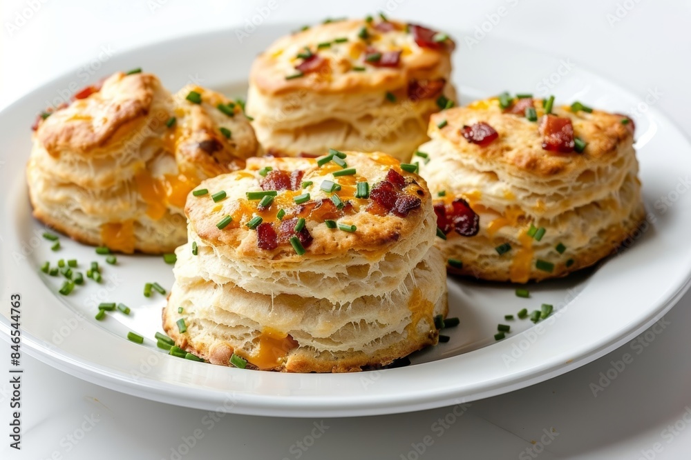 Savory Bacon Cheddar Biscuits with Chive Garnish Savory Bacon Cheddar Biscuits with Chive Garnish