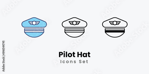 Pilot Hat icons vector set stock illustration