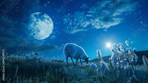 3d moon and sheep on blue background Eid Al Adha photo