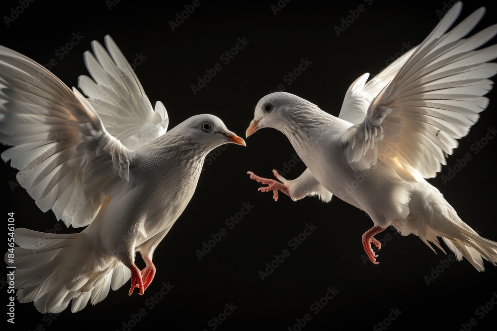 Obraz premium Black background, two white birds