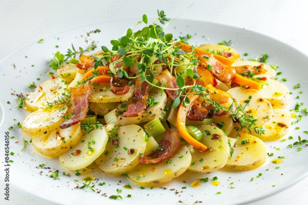 Warm Potato Salad with Crispy Bacon, Leeks, and Braised Vegetables Warm Potato Salad with Crispy Bacon, Leeks, and Braised Vegetables