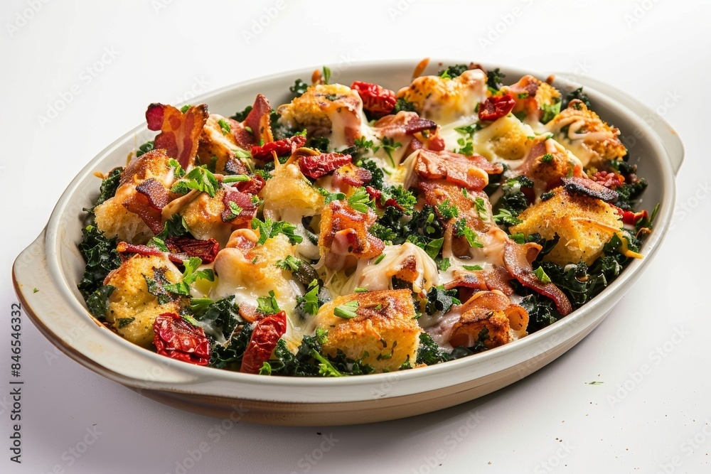 Flavorful Bacon and Kale Strata with Sundried Tomatoes and Cheese