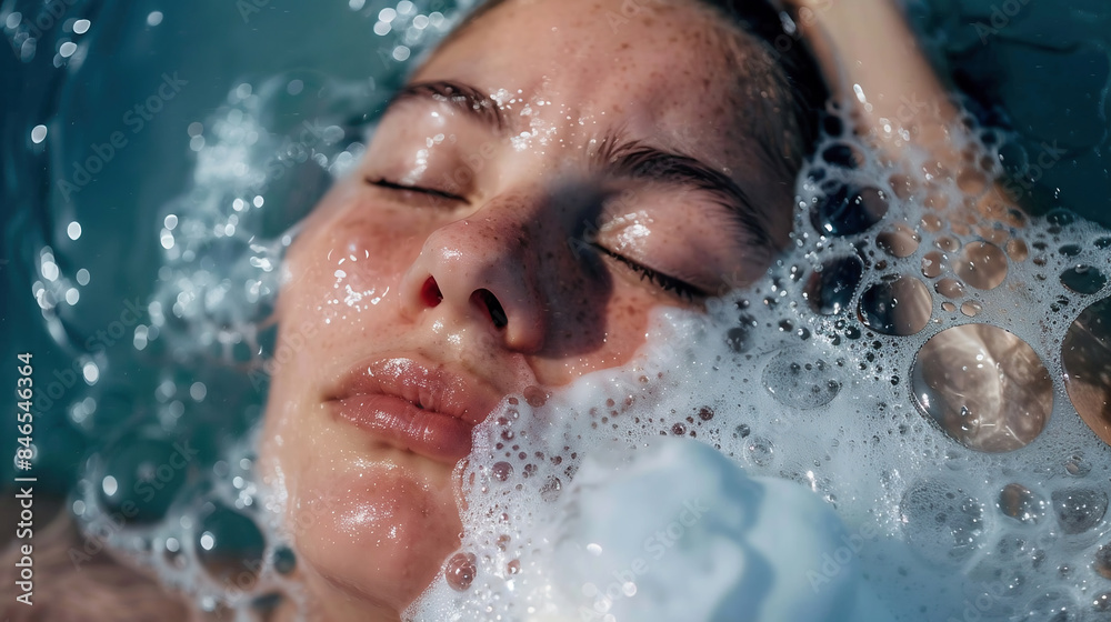 Beautiful woman in bathroom. Female in bath with foam Beautiful woman in bathroom. Female in bath with foam