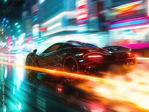 A sport car driving fast th...