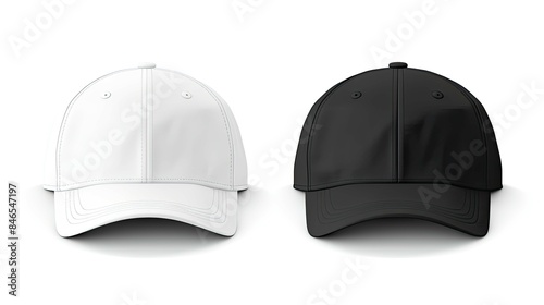 Two hats, one white and one black, are shown side by side