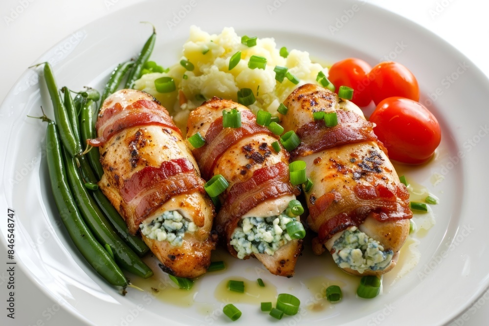 Bacon Wrapped Chicken with Green Beans and Creamy Blue Cheese Filling Bacon Wrapped Chicken with Green Beans and Creamy Blue Cheese Filling