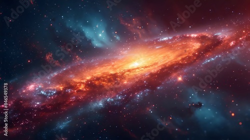 A spiral galaxy with a bright orange center