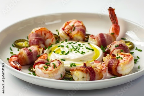 Bacon-Wrapped Prawns with Creamy Jalapeno Cheese Sauce