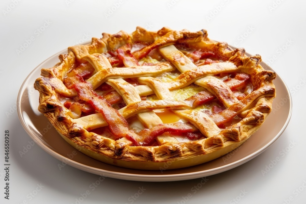 Bacon Lattice Breakfast Pie: Flaky Puff Pastry with Creamy Egg and Spicy Pepper Jack Cheese Bacon Lattice Breakfast Pie: Flaky Puff Pastry with Creamy Egg and Spicy Pepper Jack Cheese