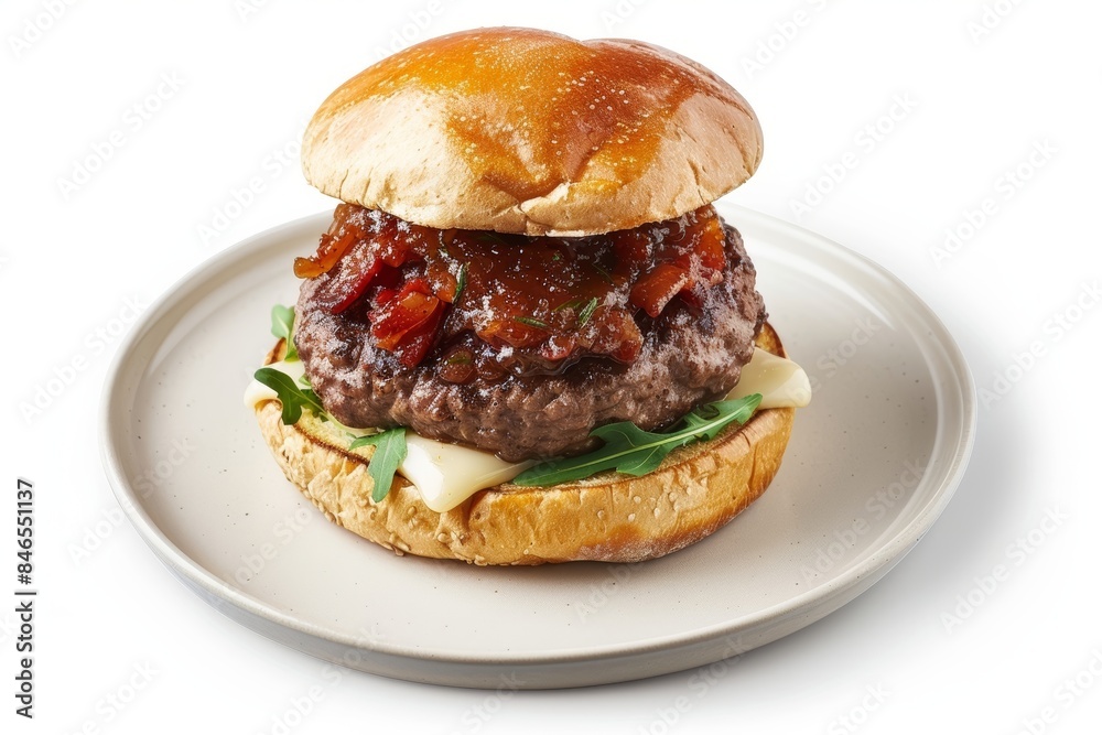 Savory Bacon Jam Burger with Toasted Hamburger Buns Savory Bacon Jam Burger with Toasted Hamburger Buns
