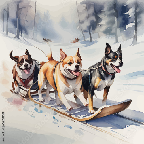 Dogs pulling a sleigh Ilustration Design Very Cool