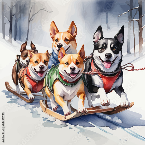Dogs pulling a sleigh Ilustration Design Very Cool