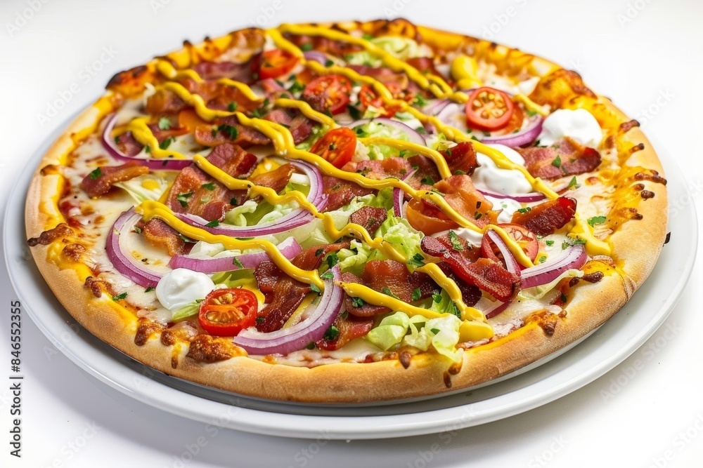 Yummy Bacon Cheeseburger Pizza with Cheddar and Mozzarella Yummy Bacon Cheeseburger Pizza with Cheddar and Mozzarella