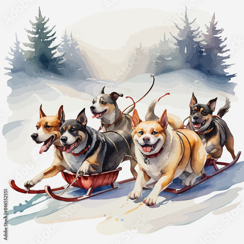 Dogs pulling a sleigh Ilustration Design Very Cool