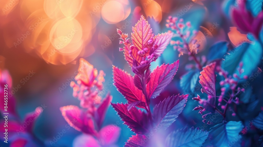 Vibrant Evening Foliage with Warm Bokeh Background in Dreamy Light Vibrant Evening Foliage with Warm Bokeh Background in Dreamy Light
