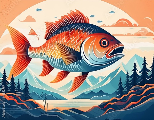 Minimalistic World Fisheries Day Poster Featuring a Detailed Fish Illustration - Perfect for Print, Card, or Poster Design