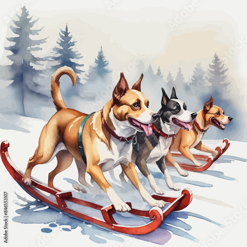 Dogs pulling a sleigh Ilustration Design Very Cool