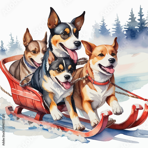 Dogs pulling a sleigh Ilustration Design Very Cool