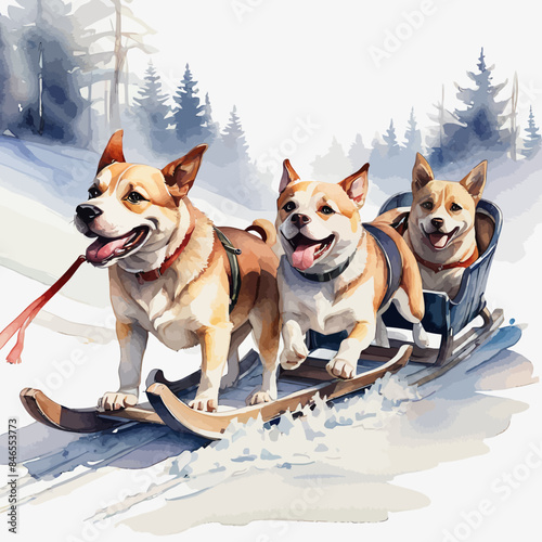 Dogs pulling a sleigh Ilustration Design Very Cool