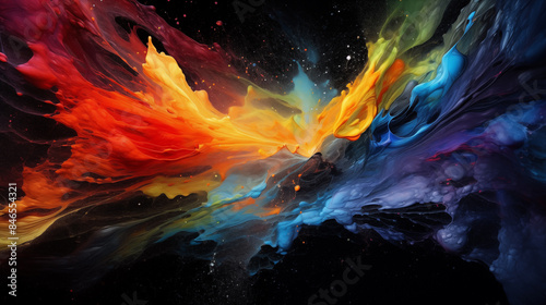 Abstract paint colors explosion on black background