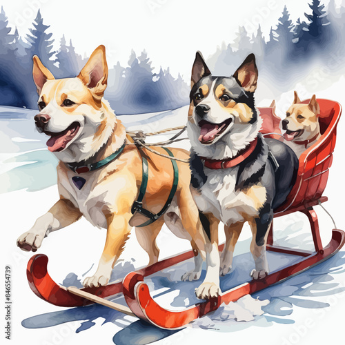 Dogs pulling a sleigh Ilustration Design Very Cool