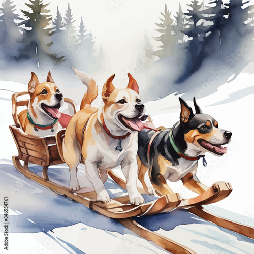 Dogs pulling a sleigh Ilustration Design Very Cool