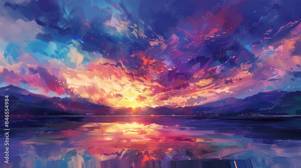 Fototapeta premium Beautiful Landscape Background Sky Clouds Sunset . Light Colours Purple