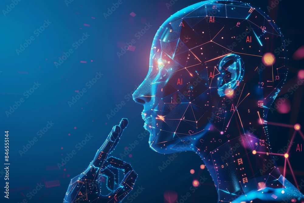 Futuristic AI hologram with glowing elements, representing advanced technology and innovation Futuristic AI hologram with glowing elements, representing advanced technology and innovation