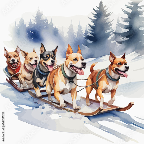 Dogs pulling a sleigh Ilustration Design Very Cool