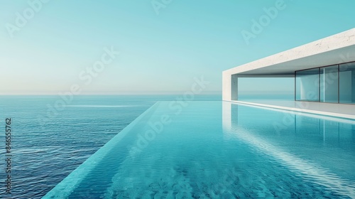 Luxury modern home with infinity pool overlooking tranquil ocean and clear sky © fillmana