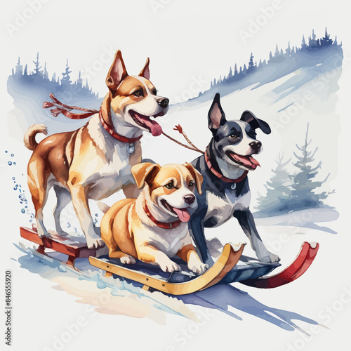 Dogs pulling a sleigh Ilustration Design Very Cool