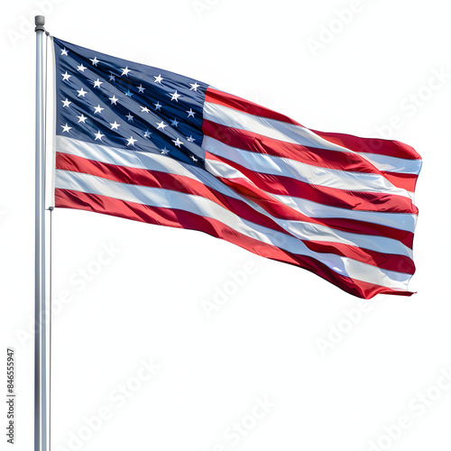 usa flag waving against sky isolated on white background, detailed, png