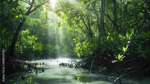 A lush mangrove forest, representing carbon credits' role in preserving critical coastal ecosystems