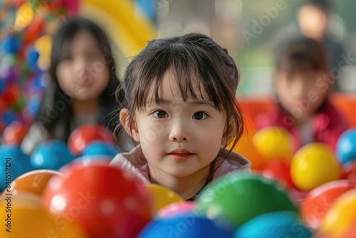 The little girl plays with colorful games
