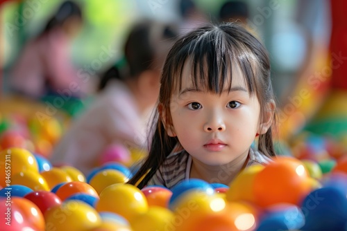 The little girl plays with colorful games