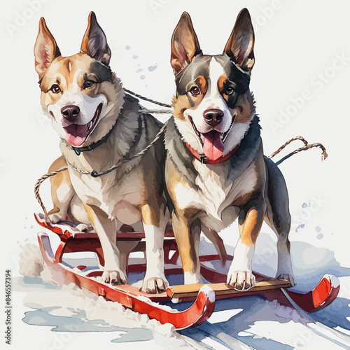 Dogs pulling a sleigh Ilustration Design Very Cool