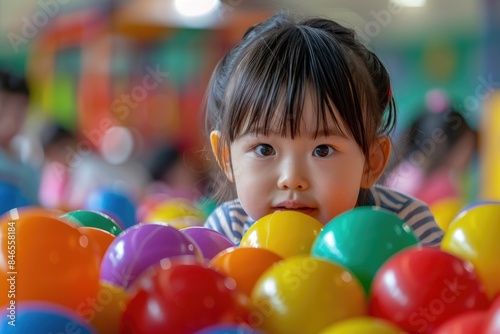 The little girl plays with colorful games