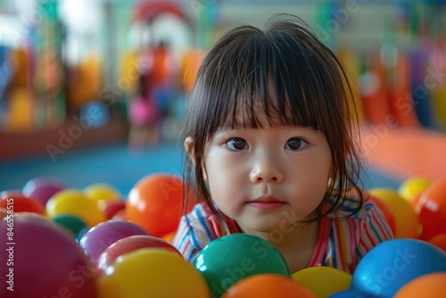 The little girl plays with colorful games