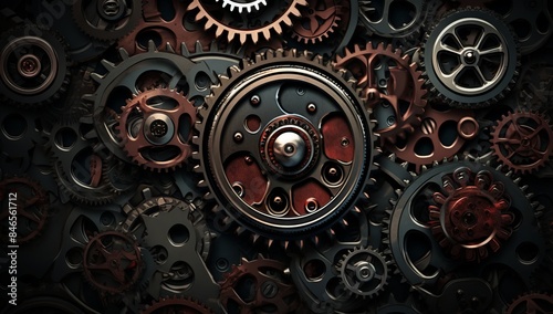 Wallpaper Mural Close up of a group of metal gears interlocked together in a complex mechanism. Torontodigital.ca