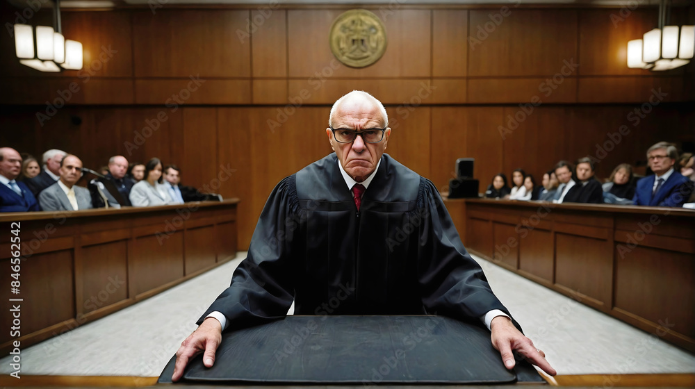 Supreme court, Corrupted dishonest judge in court room, evil people portrait