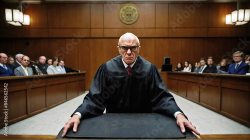 Obraz na płótnie Supreme court, Corrupted dishonest judge in court room, evil people portrait w salonie