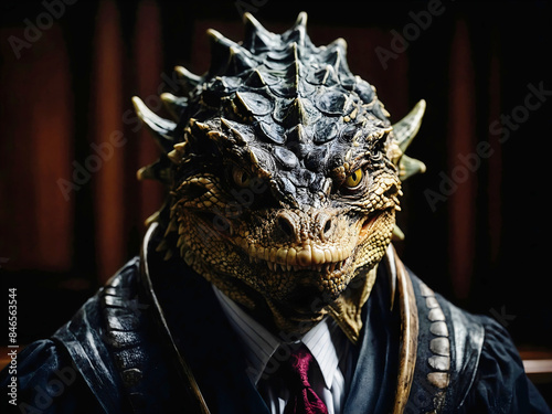 Obraz na płótnie Reptilian shapeshifter Supreme court, Corrupted dishonest judge in court room, lizard people w salonie