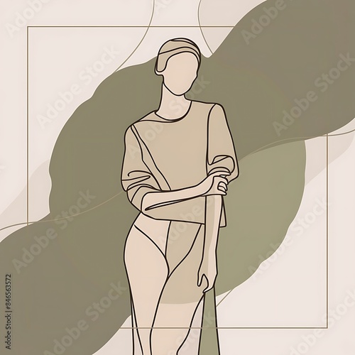 Beige and Green Minimal Aesthetic Woman Line Art
