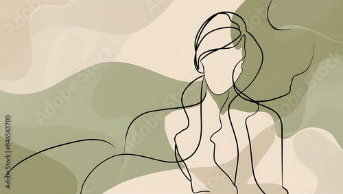 Beige and Green Minimal Aesthetic Woman Line Art